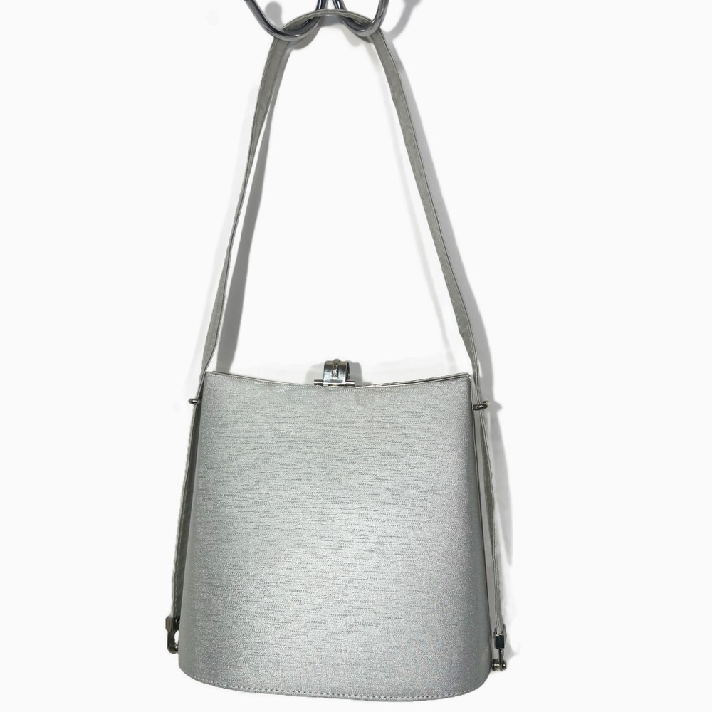 Silver Structured Evening Bag Purse Size OS Adjustable Strap